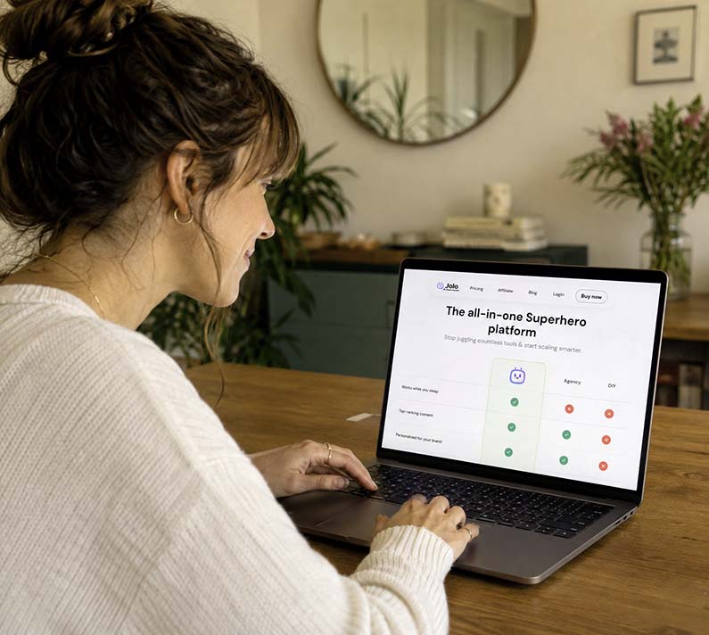 Customer smiling while using Jolo on a laptop